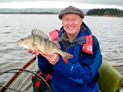 Chris Tarrant and a 3lb 8oz Perch taken on a 5 inch Silver Spoon Fly